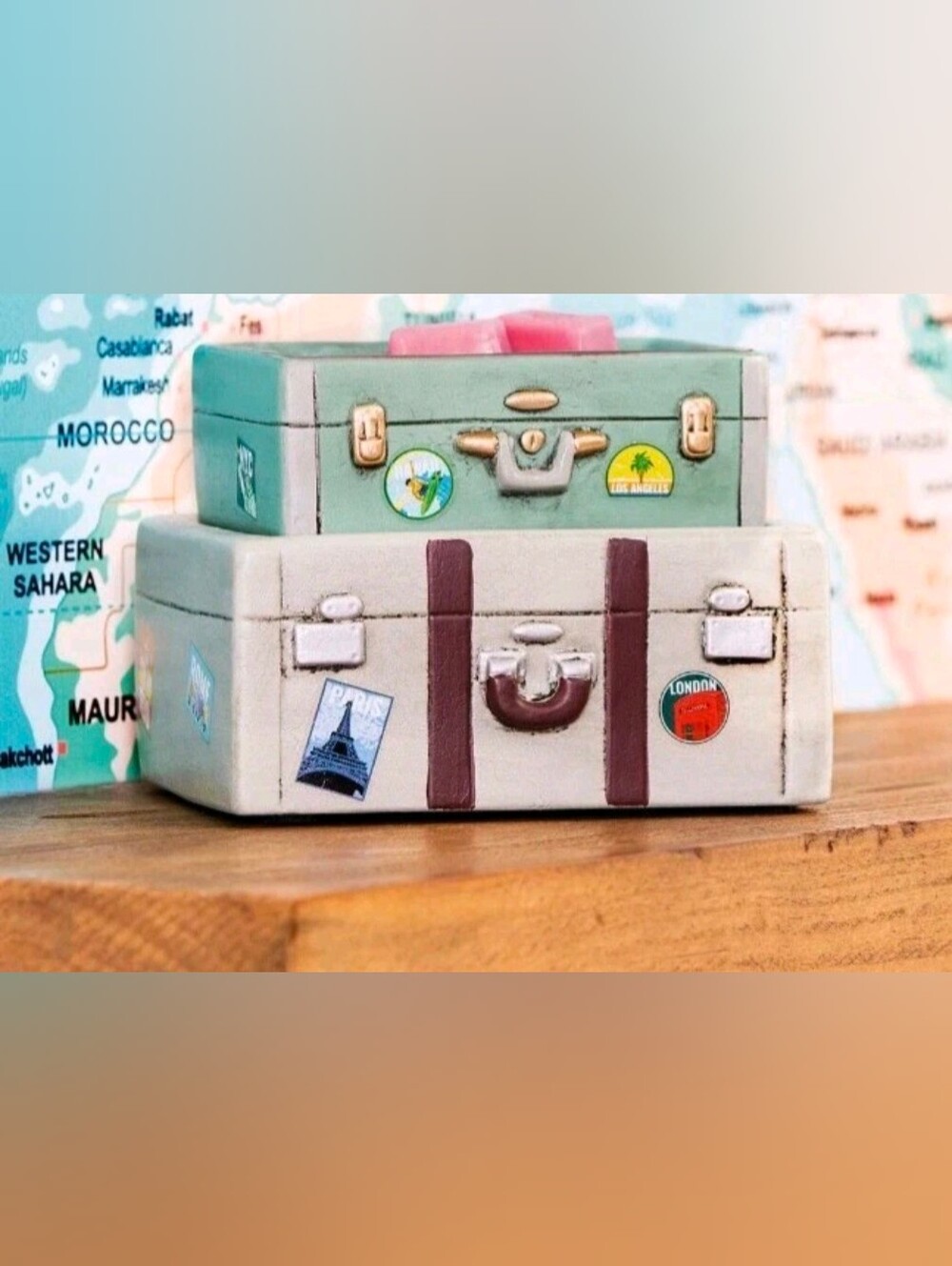 Scentsy Bon Voyage Warmer 2 Pc Luggage Trunk 1940 Style-Retired/RARE-NEW IN BOX